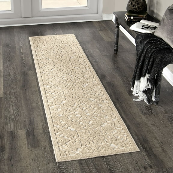 Orian Boucle Biscay 1'11" X 7'6" Driftwood Damask High Low Runner Rug