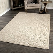 Orian Boucle Biscay 7'9" X 10'10 Driftwood Damask High Low Outdoor Rug