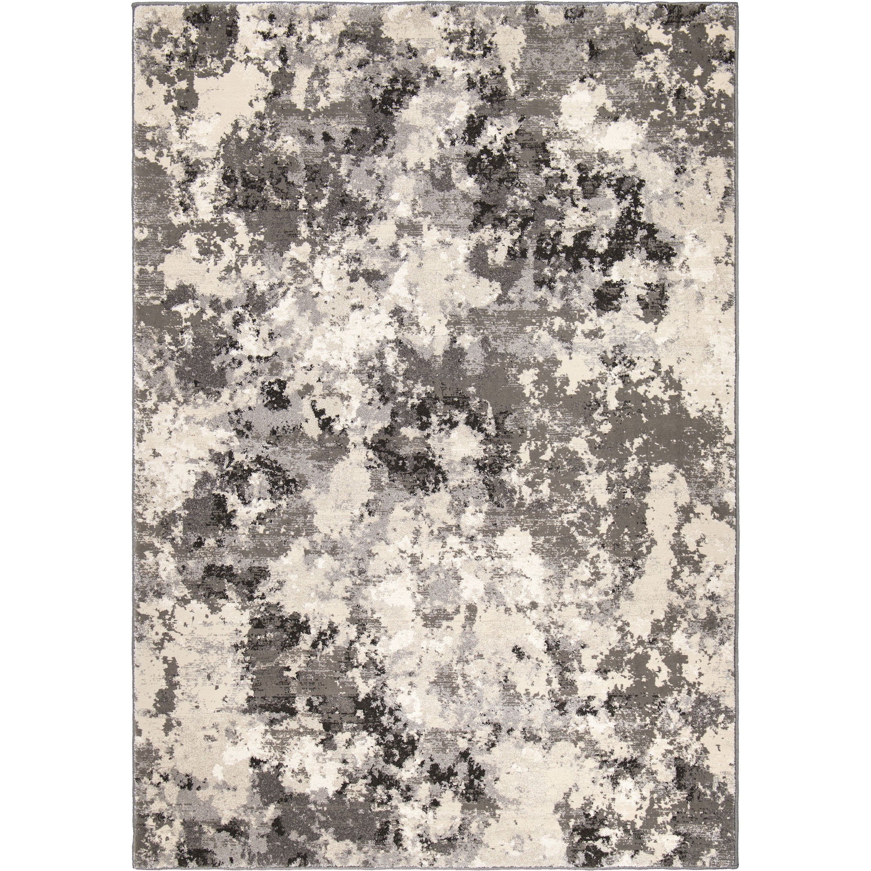Ivory and Gray Abstract Synthetic Rectangular Area Rug