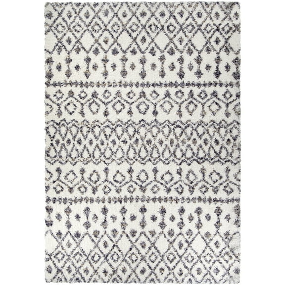 Orian Luxe 6'7" X 9'6" Soft White Geometric Plush Area Rug