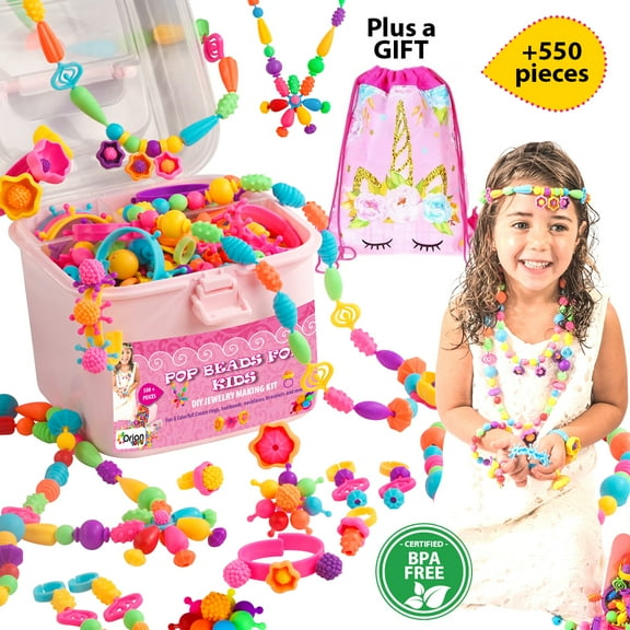 Orian Pop Beads Girls Jewelry Making Kit  With Storage and Unicorn Bag 550 Piece