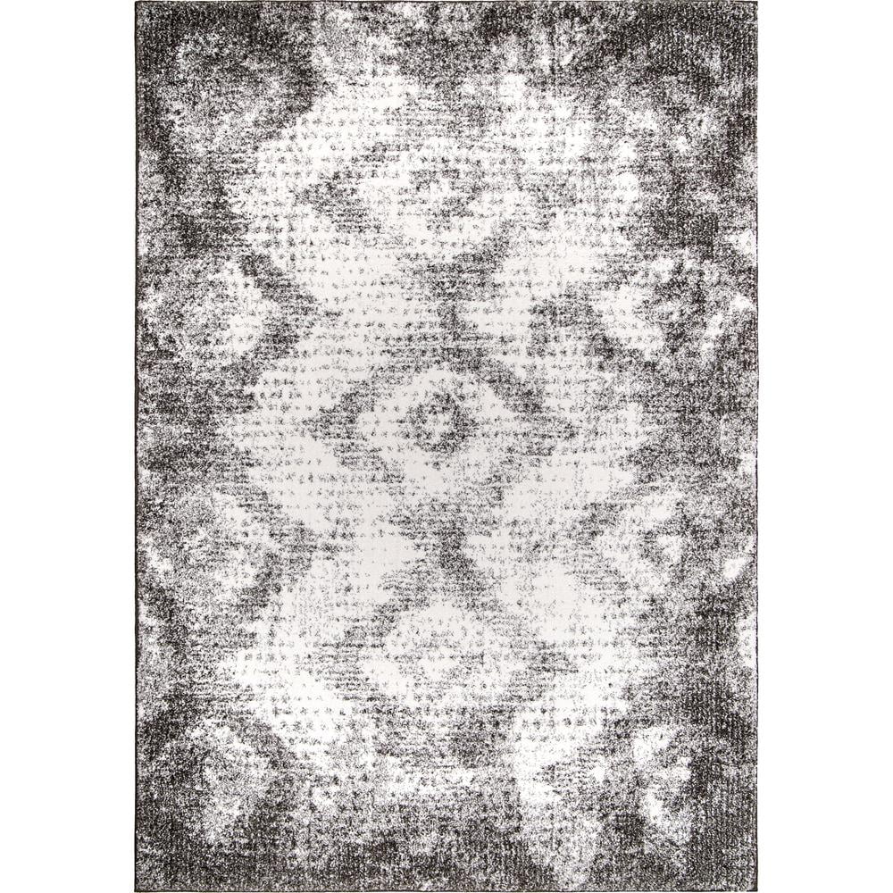 Gray and Cream Diamond Pattern Synthetic Area Rug