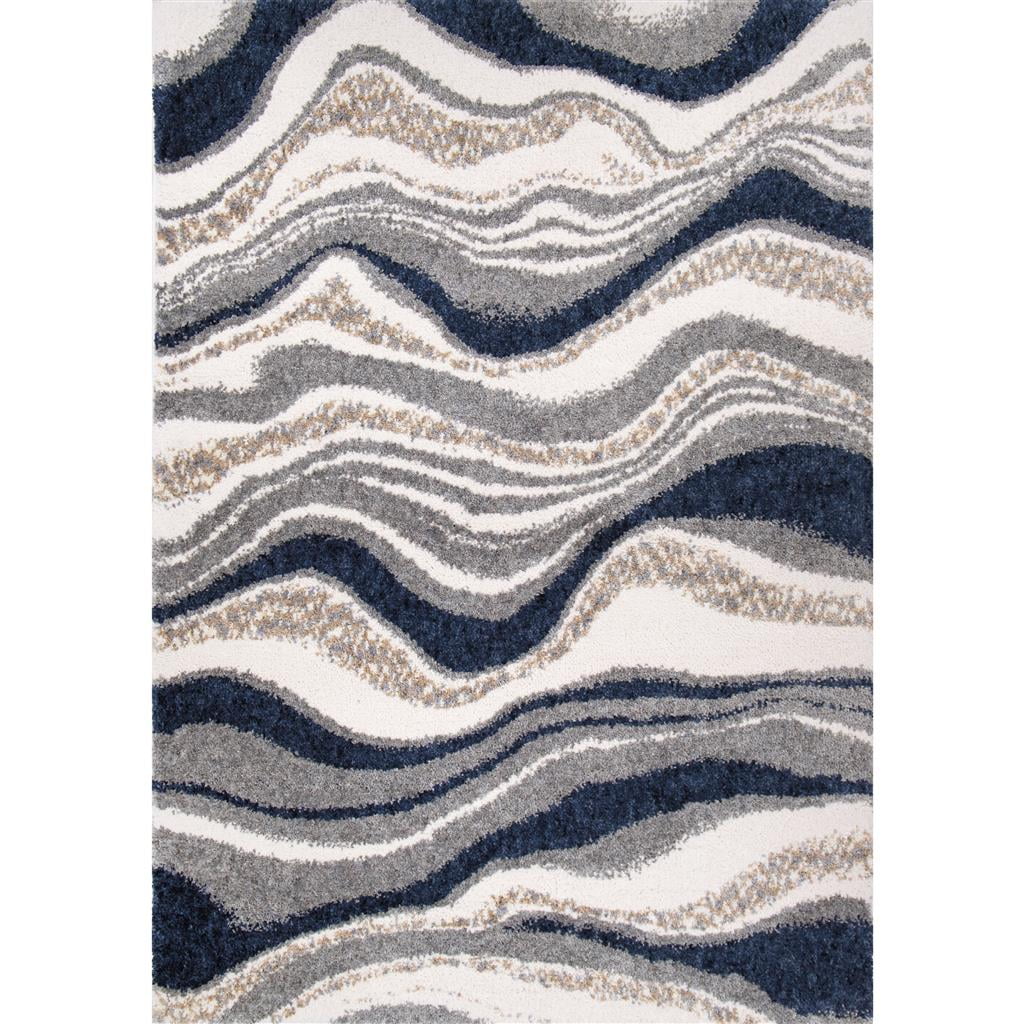 Blue and Beige 5x8 Stain-Resistant Synthetic Area Rug