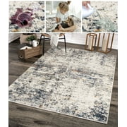 Orian Rugs Pet & Spill Friendly Montorra Abstract White Blue Area Rug, 5'3" x 7'6"