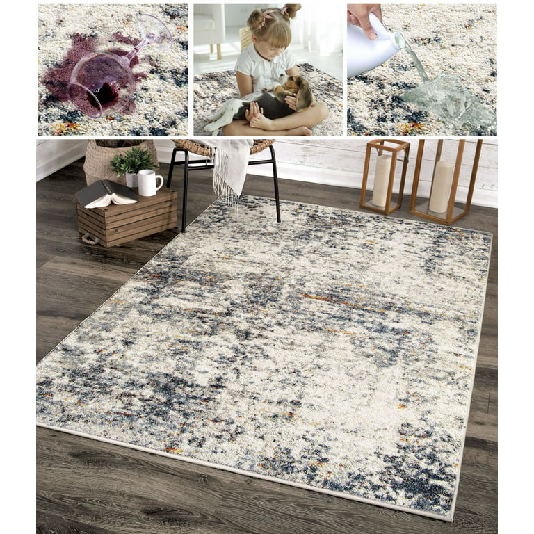 Orian Rugs Pet & Spill Friendly Montorra Abstract White Blue Area Rug, 5'3 x 7'6