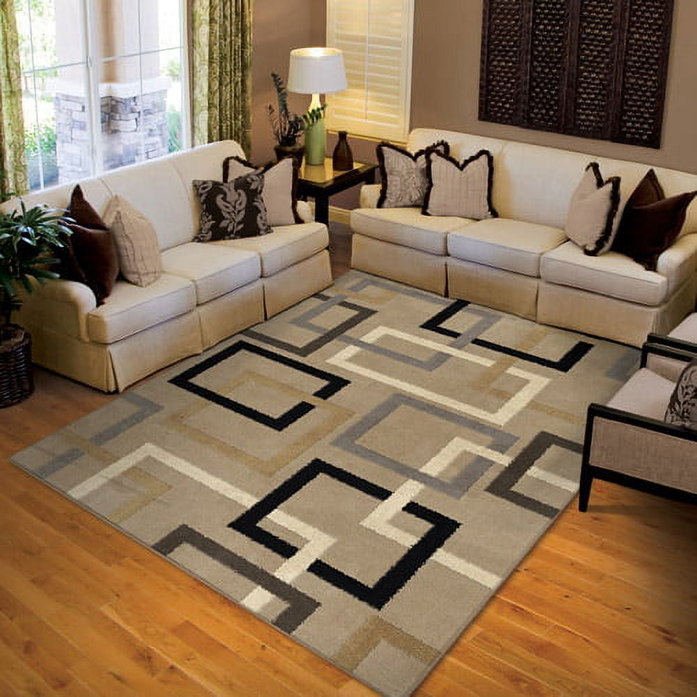 Orian Squared Overlay Woven Olefin Fleece Area Rug, Adobe, 5'3" x 7'6