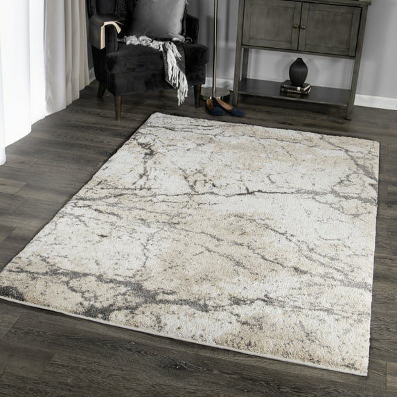 Orian Super Shag Marquina 9' X 13' Ivory Abstract Plush Area Rug