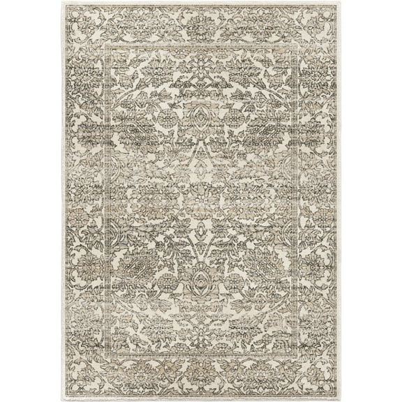 Orian Vineland 6'7" X 9'6" Light Grey Distressed Floral Area Rug