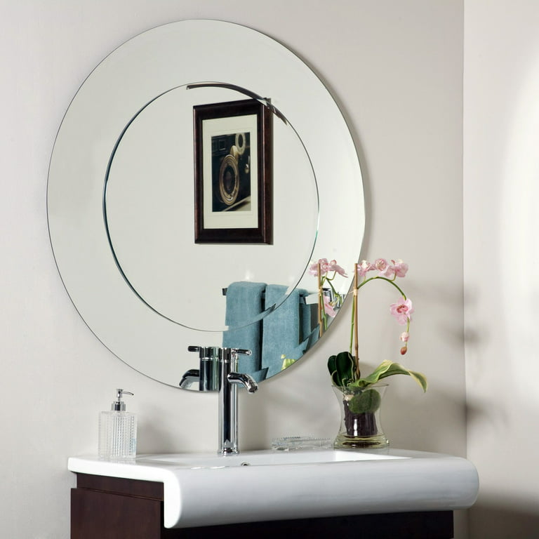 Small Round Glass Wall Mirror with Bevel 12 Inch