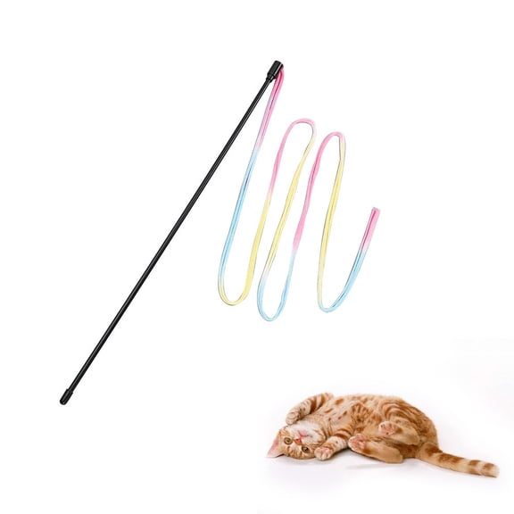 Oricka Interactive Cat Wand Toys Interactive Cat Teaser Wand String Ribbon Rainbow Charmer for Cats and Kittens - 1- Pack