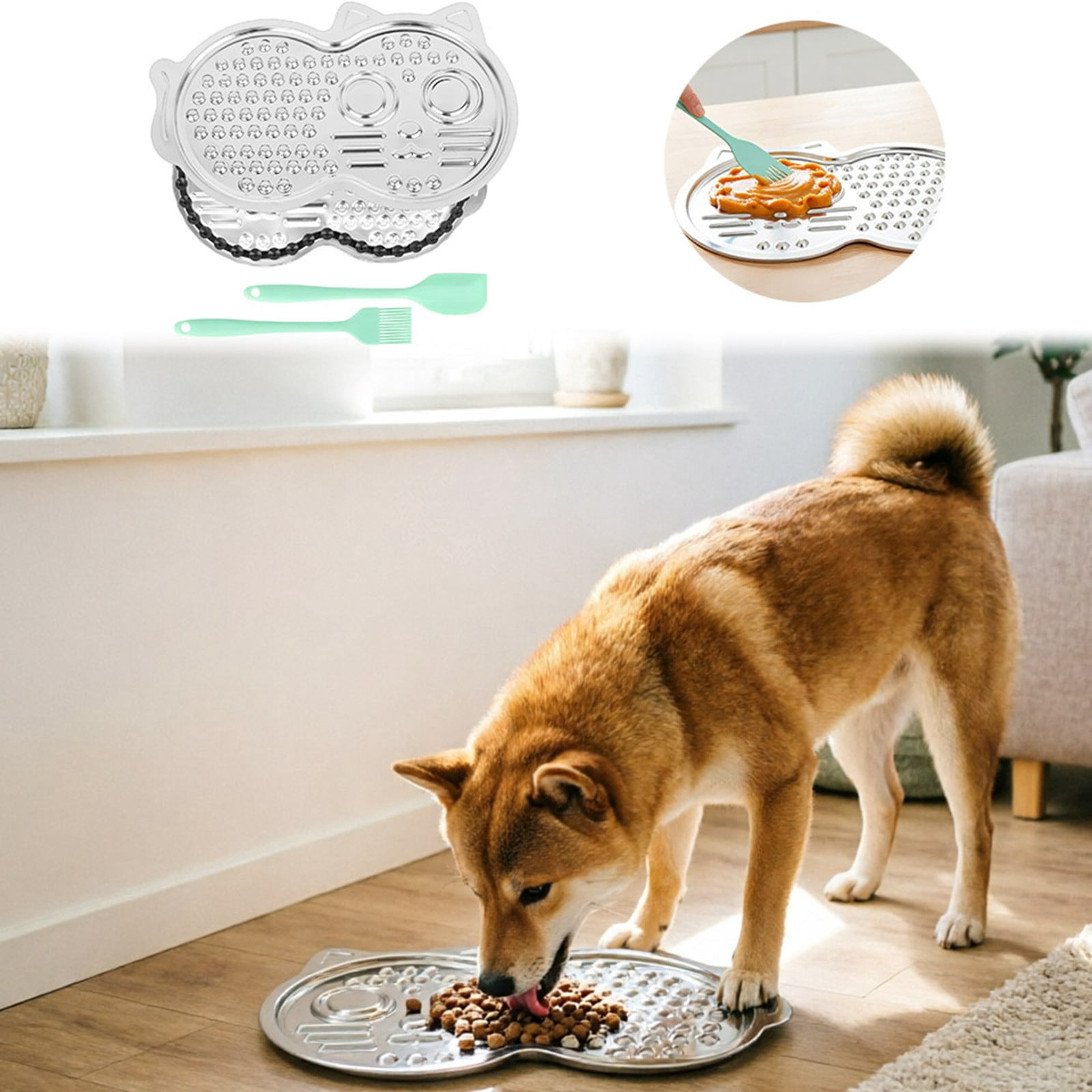 Oricka Slow Feeder Dog Bowls, Stainless Steel Slow Feed Bowl for Dogs and Cats, Dual Function Slow Food & Snack Bowls, Equipped with Brush and Scraper