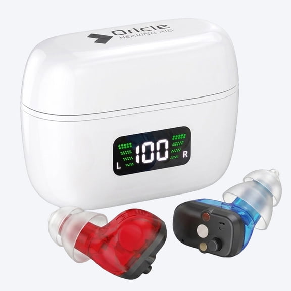 Oricle Hearing Aid Pro+ V2, Rechargeable OTC Hearing Aids for Adults, In-Ear Hearing Devices with Digital Controls, 4 Listening Modes, 9 Volume Levels, LED Charging Case