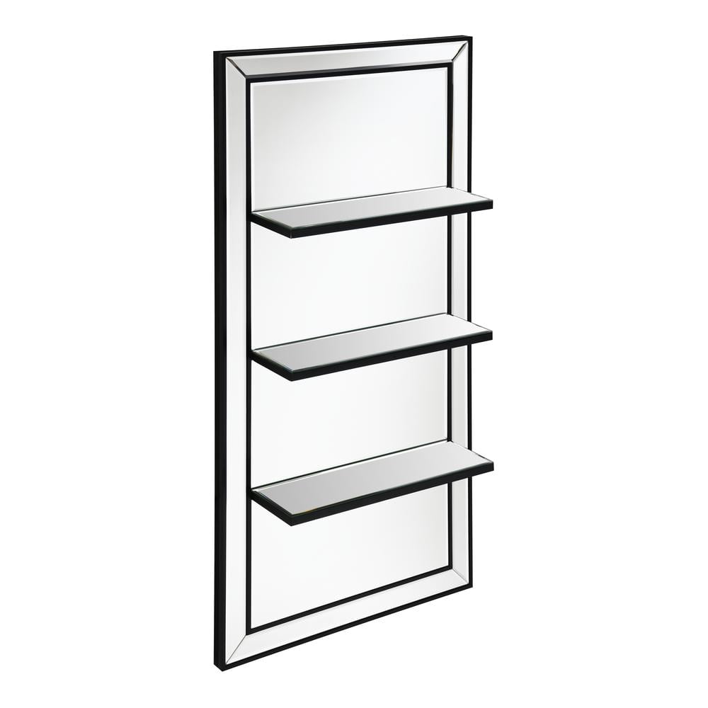 Silver Rectangular 3-Shelf Wall Mirror with Dark Edge