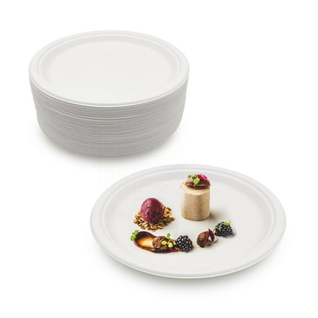 OrienTreeN 100% Compostable Appetizer/Dessert Paper Plates 7 Inch Heavy-Duty [125-Pack] Eco-Friendly Disposable White Bagasse Plate, Made of Natural Sugarcane Fibers - 7” Paper Plates