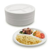 OrienTreeN Disposable White Bagasse Plate, 10", White, 125 Count