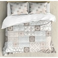 thumbnail image 1 of Orient Duvet Cover Set, Oriental Motif Pastel Patchwork Pattern with Filigree Ornaments Illustration, Decorative 3 Piece Bedding Set with 2 Pillow Shams, King Size, White Beige Grey, by Ambesonne, 1 of 3