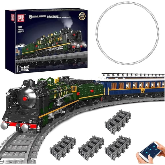 Orient Express Steam Locomotive Train Building Kit with LED Lighting, Remote/App Control Passenger Toy Block Set, Train Model with Motors and Tracks for Adults(3898 PCS)