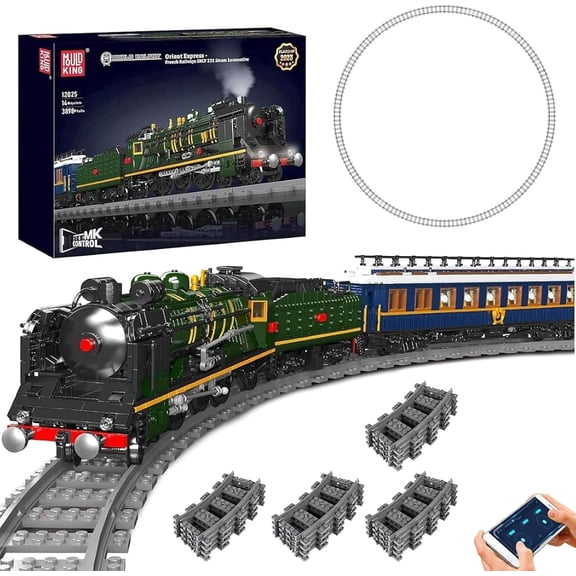 Orient Express Steam Locomotive Train Building Kit with LED Lighting, Remote/App Control Passenger Toy Block Set, Train Model with Motors and Tracks for Adults(3898 PCS)
