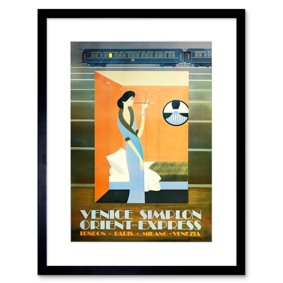 Orient Express Train London Paris Venice Artwork Framed Wall Art Print 9X7 Inch