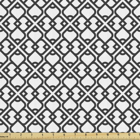 Ambesonne Orient Fabric by the Yard Upholstery, Middle Eastern Effect, 5 Yards, Charcoal Grey White