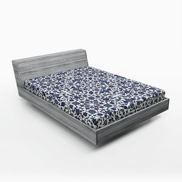 Ambesonne Orient Fitted Sheet, Moroccan Oriental, Full Size, Vermilion Indigo