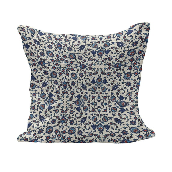 Orient Fluffy Throw Pillow Cushion Cover, Moroccan Floral Pattern Victorian Rococo Baroque Design, Decorative Square Accent Pillow Case, 16" x 16", Vermilion Indigo, by Ambesonne