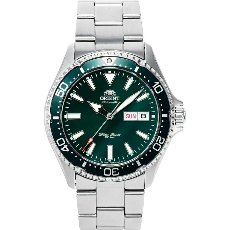 Orient Kamasu Men's Automatic Watch with Green Dial, Silver-Tone