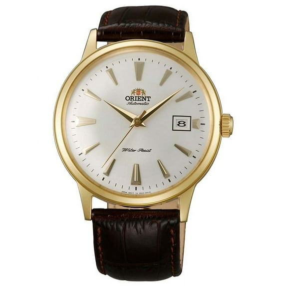 Orient Men's ER24003W Bambino Automatic White Dial Gold Tone Leather Strap Mechanical Watch