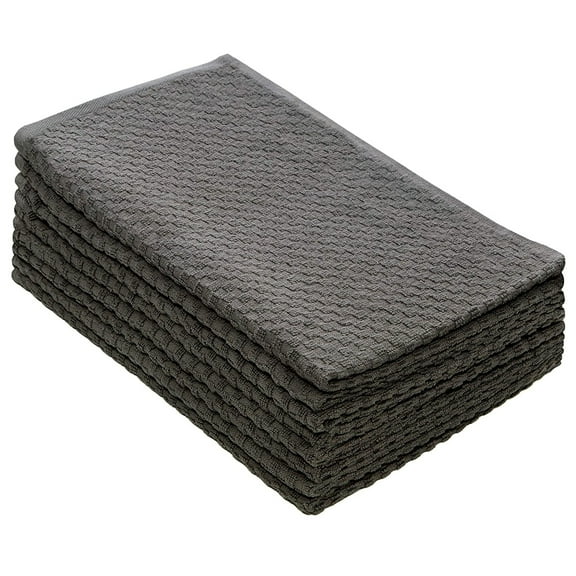 Orient Originals - Classic Waffle Kitchen Towels - 8 Pack - 2 Ply Premium Ringspun Cotton - 16x28 Charcoal