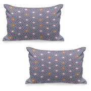 Orient Quilted Pillowcover Set of 2, Geometric Lines and Stars Based on Traditional Oriental Eastern World, Standard Queen Size Pillow Cover for Bedroom, 36" x 20", Multicolor, by Ambesonne