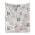 thumbnail image 1 of Orient Soft Flannel Fleece Blanket, Oriental Motif Pastel Patchwork Pattern with Filigree Ornaments Illustration, Cozy Plush for Indoor and Outdoor Use, 70" x 90", White Beige Grey, by Ambesonne, 1 of 6