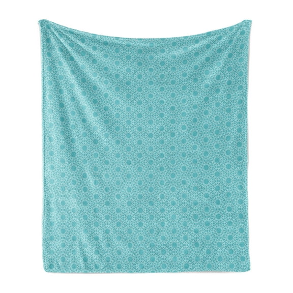Orient Soft Flannel Fleece Throw Blanket, Geometric Inspired Oriental Motif Outline Eastern Star Graphic, Cozy Plush for Indoor and Outdoor Use, 50" x 70", Pale Teal White, by Ambesonne