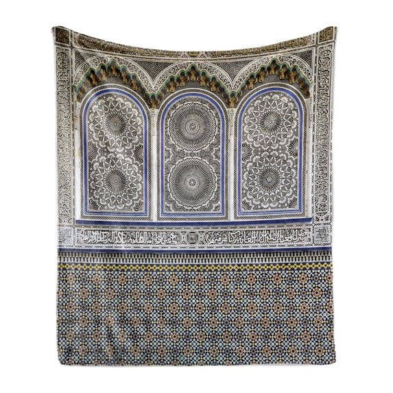 Orient Soft Flannel Fleece Throw Blanket, Nostalgic Moroccan Architecture Stone Carving and Motifs Majestic Ottoman Empire, Cozy Plush for Indoor and Outdoor Use, 60" x 80", Multicolor, by Ambesonne