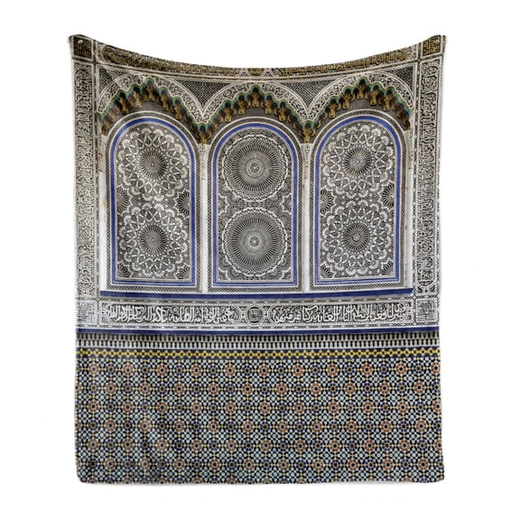 Orient Soft Flannel Fleece Throw Blanket, Nostalgic Moroccan Architecture Stone Carving and Motifs Majestic Ottoman Empire, Cozy Plush for Indoor and Outdoor Use, 70" x 90", Multicolor, by Ambesonne
