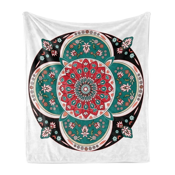 Orient Soft Flannel Fleece Throw Blanket, Oriental Ornate Embriodery Style Floral Illustration of Old Eastern, Cozy Plush for Indoor and Outdoor Use, 70" x 90", Multicolor, by Ambesonne