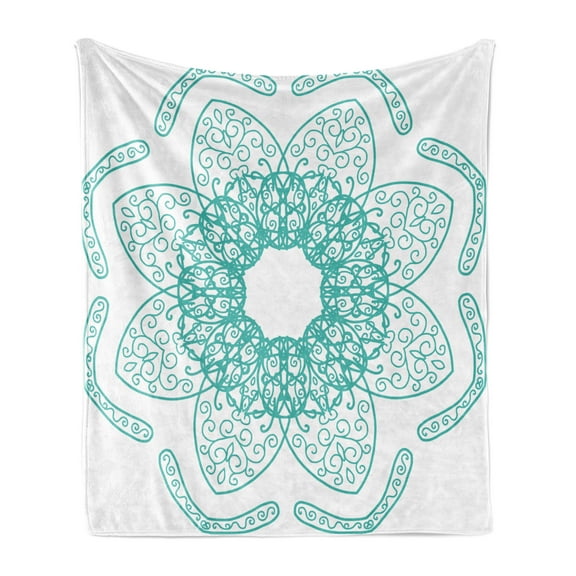 Orient Soft Flannel Fleece Throw Blanket, Persian Style Oriental Floral Pattern with Middle Eastern Bohemian Effects, Cozy Plush for Indoor and Outdoor Use, 50" x 60", Seafoam, by Ambesonne