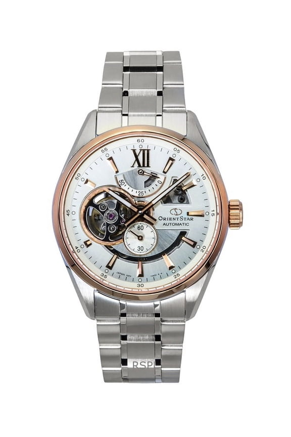 Star Contemporary Stainless Steel Skeleton Ivory Dial Automatic RE-AV0123G 100M Men's Watch