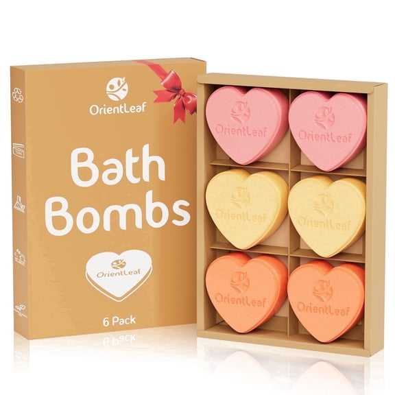 OrientLeaf Bath Bombs Gift Set for Women, 6 Pack Bath Fizzies Spa Bath Bombs, Strawberry Coconut Orange Scent, Natural Spa & Aromatherapy Bath Bombs