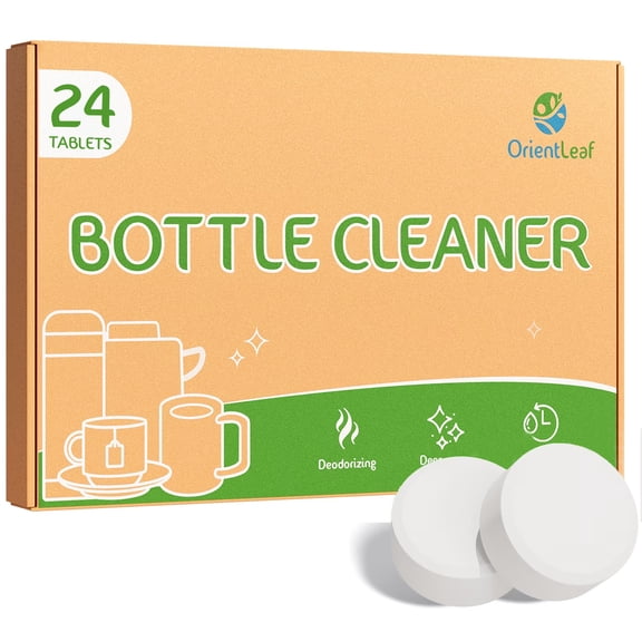 OrientLeaf Bottle Cleaner Tablets, Chlorine-Free Unscented Cleaner for Stainless Steel and Glass Bottles for Stubborn Stains and Odors Removes, 24 Tablets