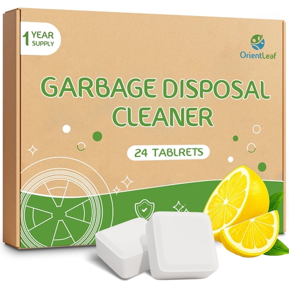 OrientLeaf Garbage Disposal Cleaner, Lemon Scent Sink Disposal Odor Deodorizer for Hiden Grease, Limescale and Minerals Remove Suitable for All Waste Disposals, 15g ×24 Tablets