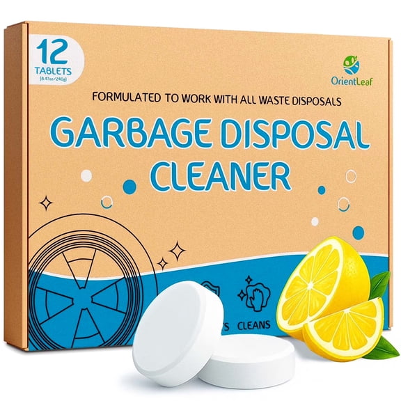 OrientLeaf Garbage Disposal Cleaner, Lemon Scent Sink Disposal Odor Deodorizer for Hiden Grease, Limescale and Minerals Remove Suitable for All Waste Disposals, 20g × 12 Tablets