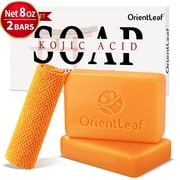 OrientLeaf Kojic Acid Soap with African Net Sponge, Handmade Turmeric Kojic Acid Soap Bar for Face & Body with Glycerin, Olive Oil, and Collagen for Men & Women, 4 oz   2 Bars
