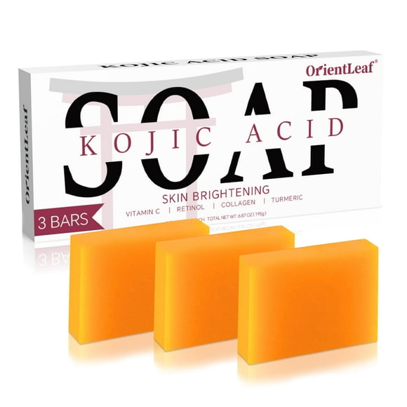 OrientLeaf Kojic Acid Soap, Turmeric Soap Bars Help Dark Spot Reduce with Vitamin C, Retinol, Collagen, 65g  3 Bars (6.87 oz)