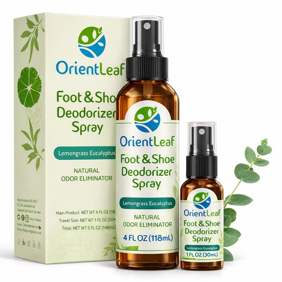 OrientLeaf Shoe Deodorizer Spray Set, 4 fl oz & 1 fl oz, Shoe Spray for Odor, Odor Eliminating Freshener for Sneakers, Gym & Travel, Foot Odor Spray, Fresh Scent
