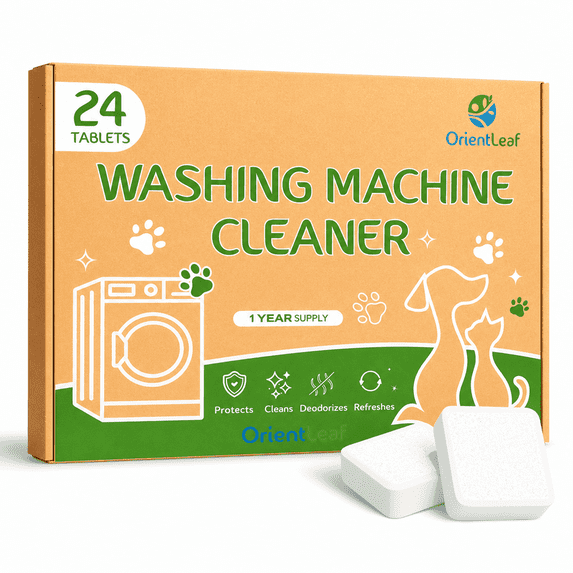 OrientLeaf Washing Machine Cleaner Tablets for Pet Owners, 24 Tablets, Washer Cleaner & Descaler for Pet Hair Residue & Odors, Top Load & Front Loader