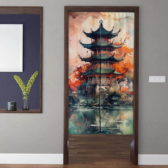 Oriental Art Style Noren Door Curtains Chinese Retro Architecture attic Decor Doorway Curtains Kitchen Partition Bedroom Door Privacy Decor