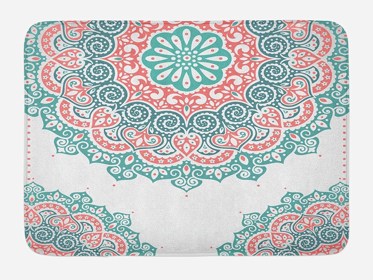 Oriental Bath Mat, Soft Colored Mandala South Culture Inspired Floral