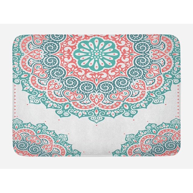 Oriental Bath Mat, Soft Colored Mandala South Culture Inspired Floral