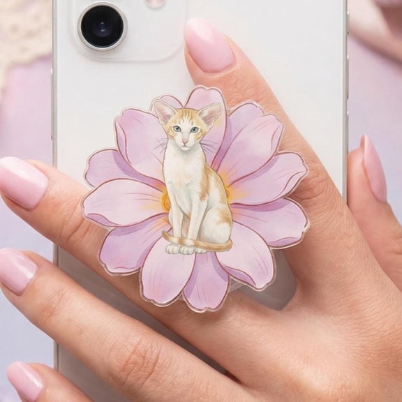 Oriental Cat Phone Grip, Floral Acrylic Mag Safe Holder, Phone Pop Stand, Gift for Oriental Lovers, Griptok