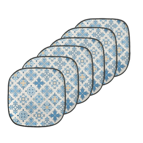 Oriental Chair Seating Cushion Set of 6, Traditional Floral Motifs Nostalgic, Seat Pads for Office with Anti-slip Backing, 16"x16", Sky Blue White, by Ambesonne
